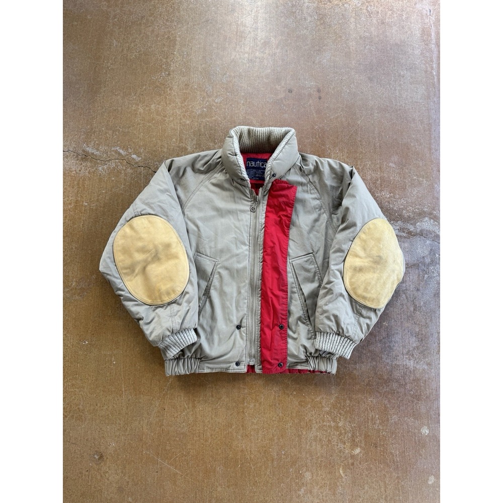 VTG 90s Nautica Goose Feather Down Lined Puffer Jacket Elbow Pads Outdoors (L)